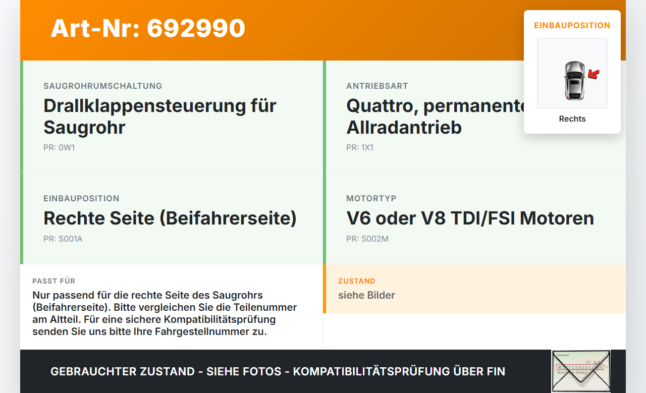 Audi A8 4E 05-08 Stellmotor Stellelement Umschaltung Drallklappen Saugrohr Rechts Audi A8 4E 05-08 31.05.2007... Vorschau 3