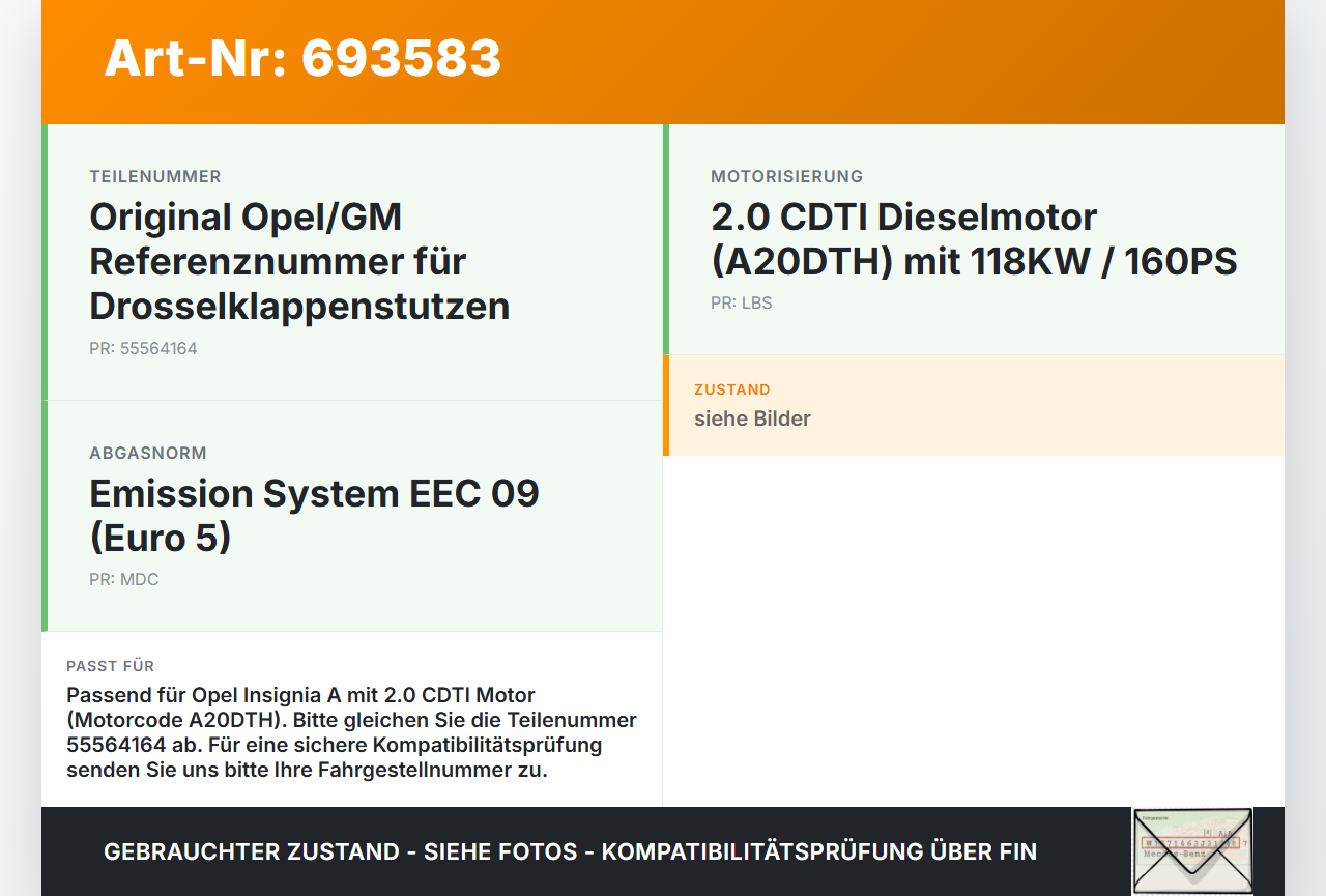 Opel Insignia A 08-13 2,0 118KW A20DTH LBS Drosselklappe Opel Insignia A 08-13 28.07.2009 55564164 5.03293.02 gebraucht Vorschau 3