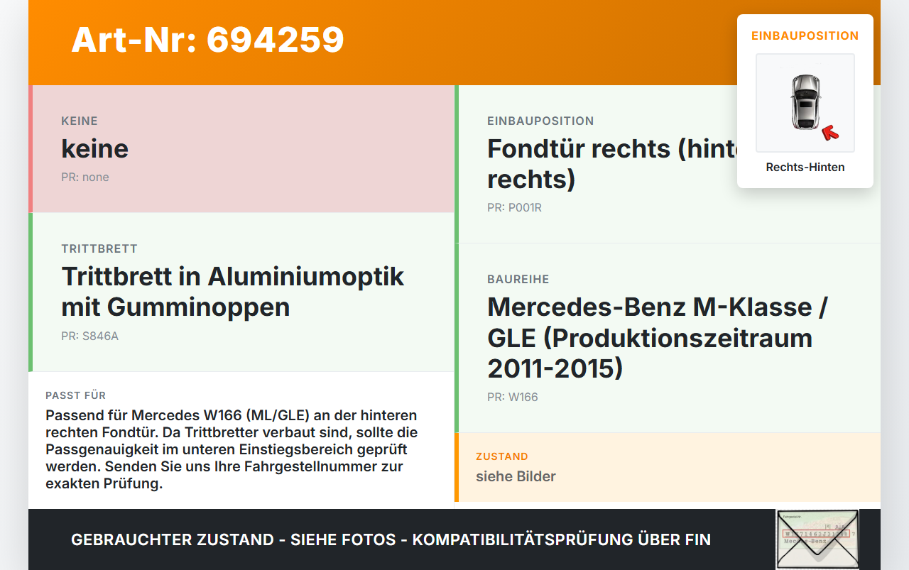 Mercedes W166 ML 350 11-15 Dichtung für Rahmen Tür Rechts Hinten Mercedes W166 ML 350 11-15 06.12.2012 A0997270300... Vorschau 3