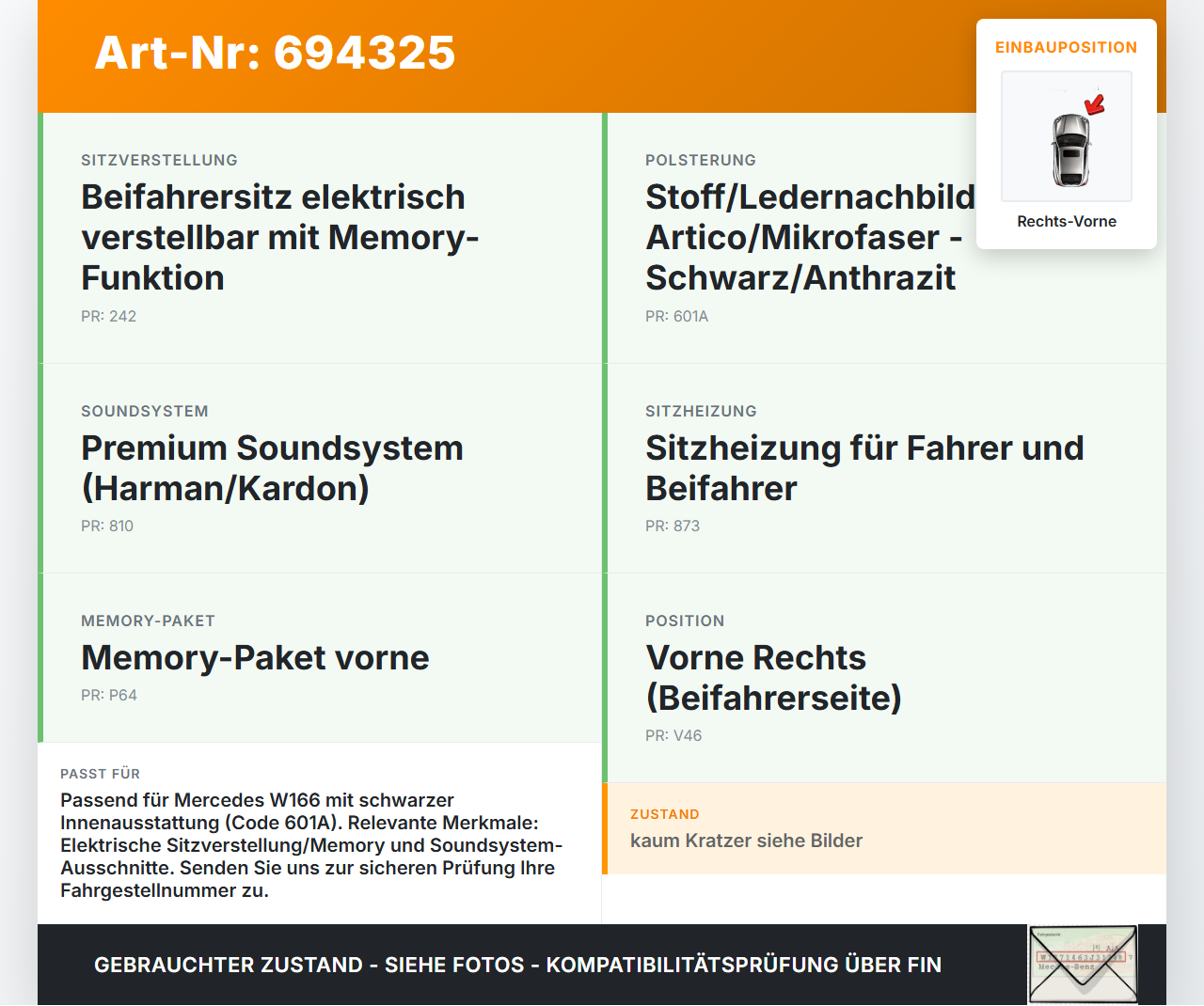 Mercedes W166 ML 350 11-15 Türverkleidung Türpappe Rechts Vorne Mercedes W166 ML 350 11-15 06.12.2012 A1667200270... Vorschau 3