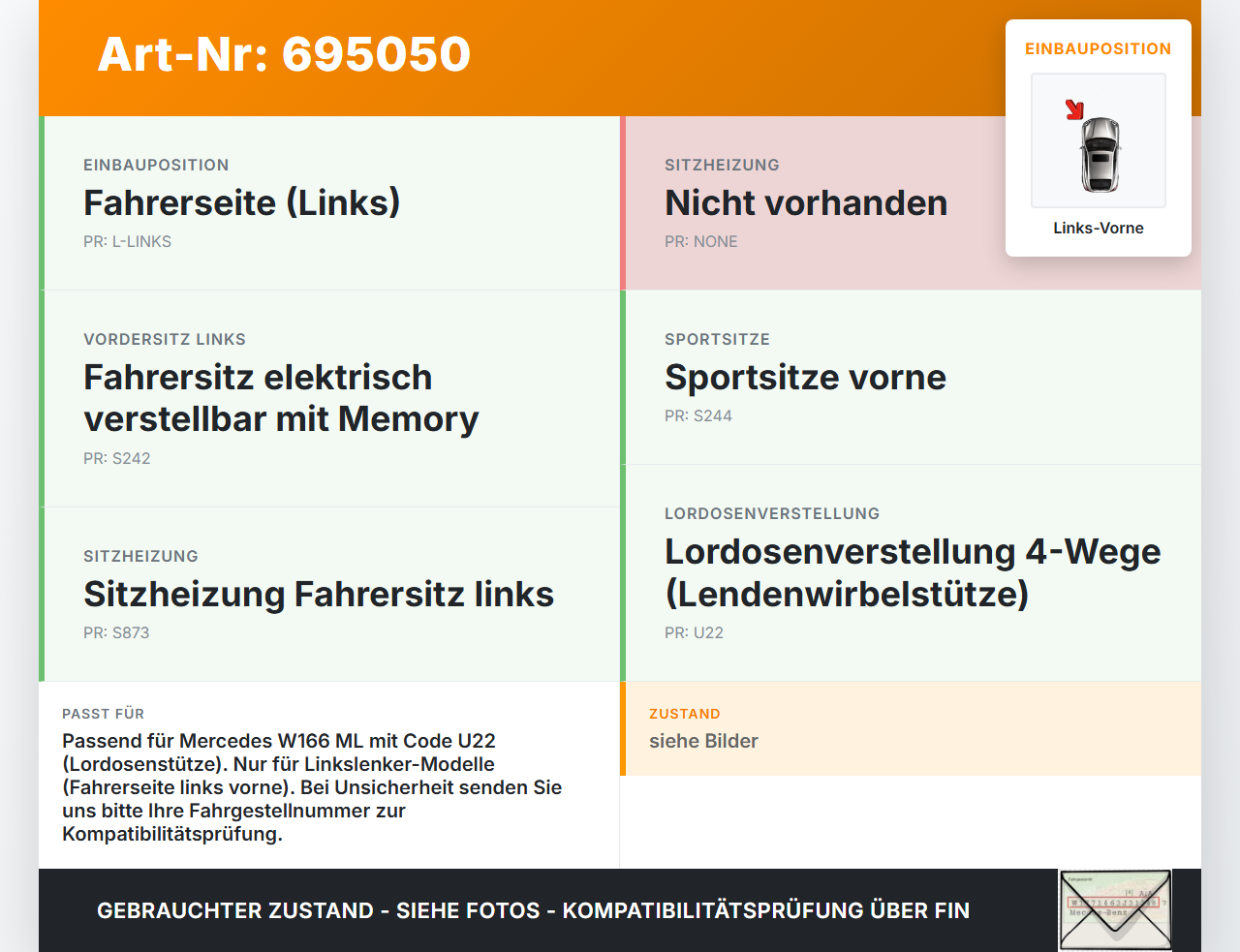 Mercedes W166 ML 350 11-15 CDI 3,0 190KW Lordosenkissen und Lordosenpumpe für Fahrer Sitz Links Vorne Mercedes W166... Vorschau 3