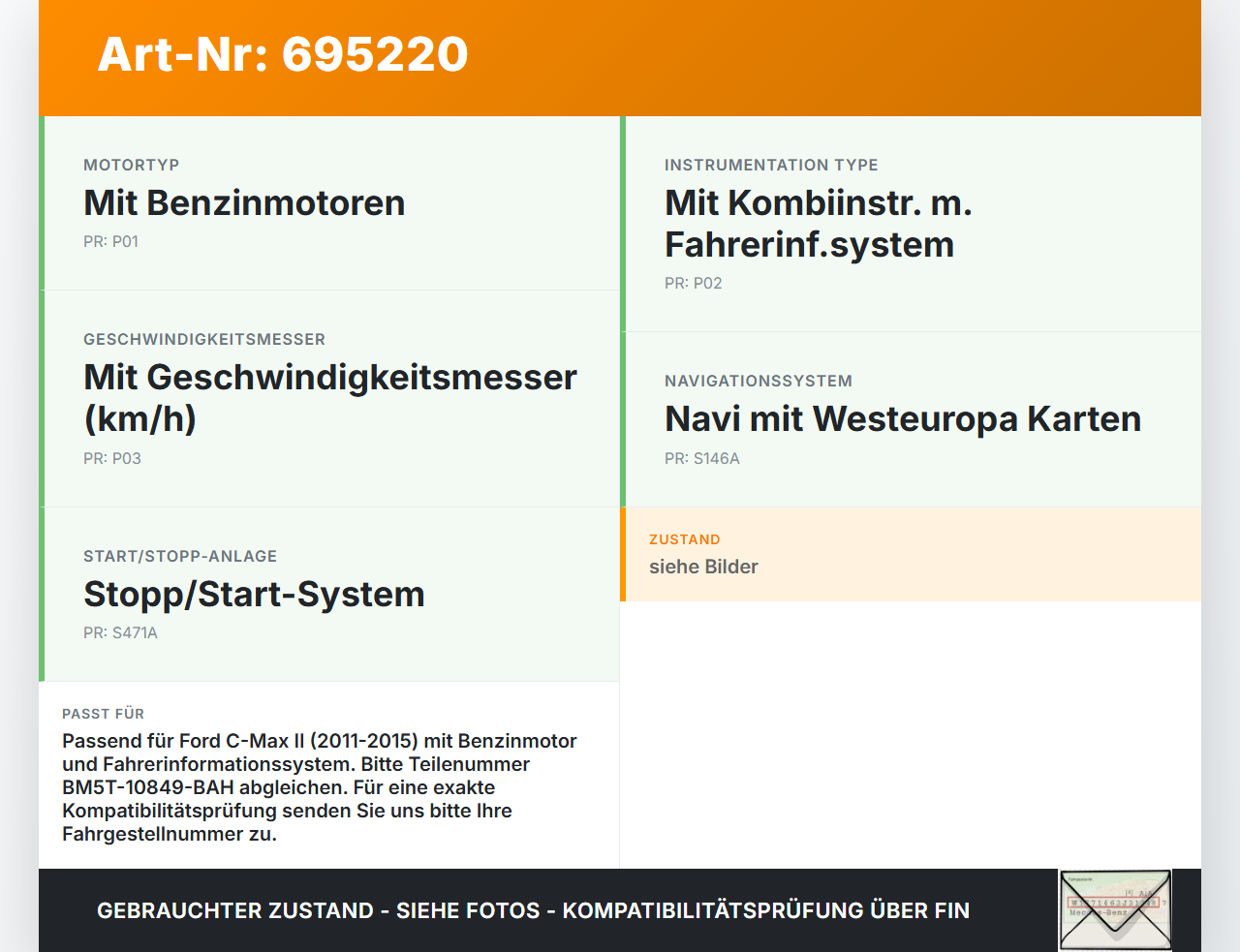 Ford C-Max II 11-15 1,0 92KW Kombiinstrument Tacho Ford C-Max II 11-15 26.03.2013 BM5T-10849-BAH BM5T-10849-BAB... Vorschau 3