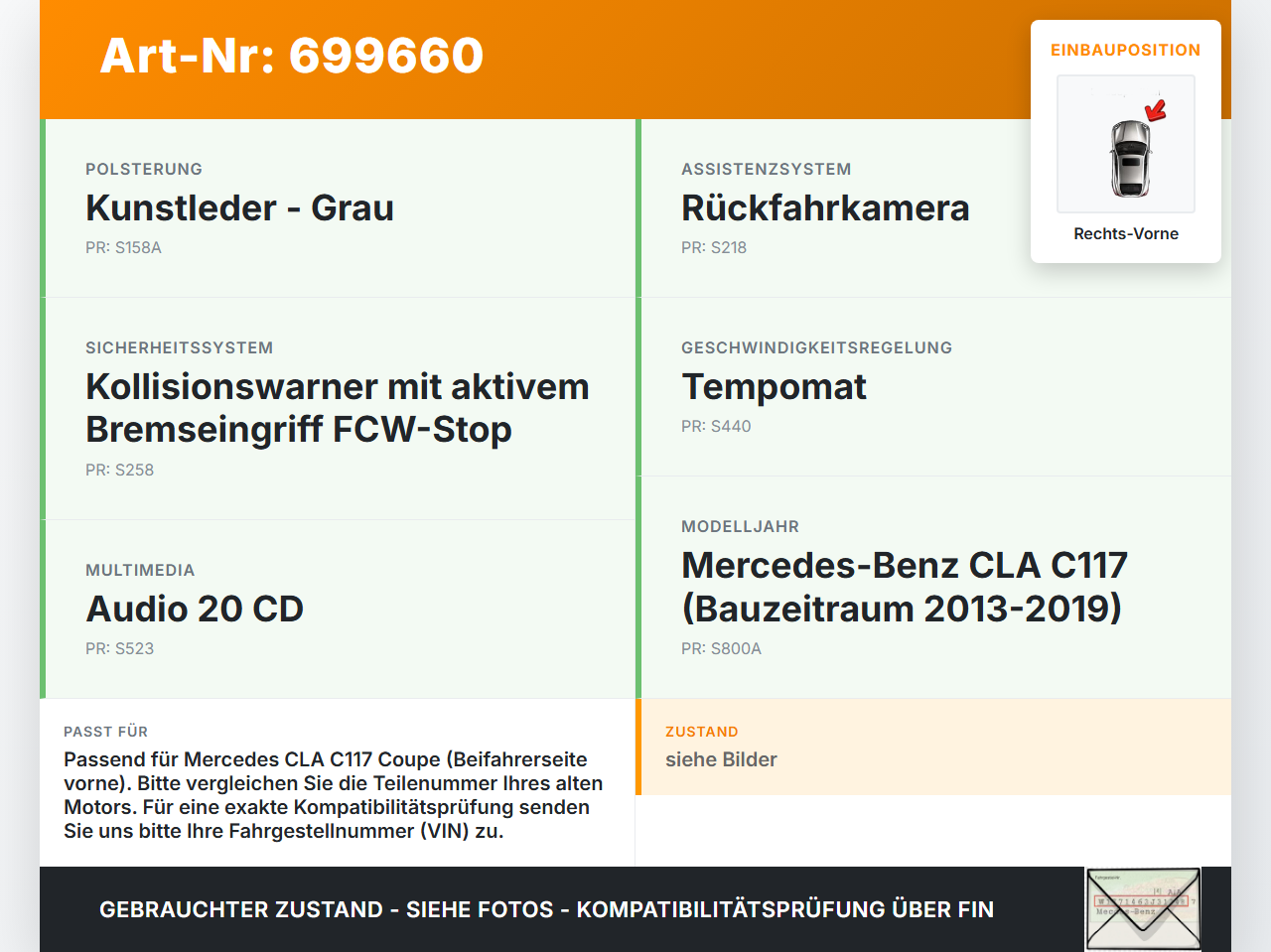 Mercedes CLA 180 C117 13-19 Coupe Fensterhebermotor Rechts Vorne Mercedes CLA 180 C117 13-19 20.02.2013 A2078200642... Vorschau 3