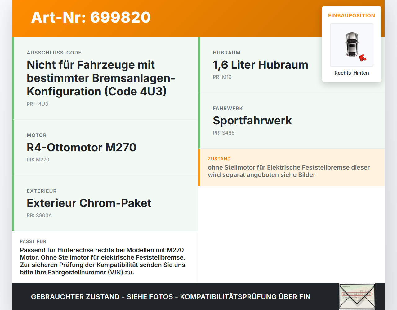 Mercedes CLA 180 C117 13-19 1,6 90KW Bremssattel Bremszange Hinten Rechts Mercedes CLA 180 C117 13-19 20.02.2013... Vorschau 3