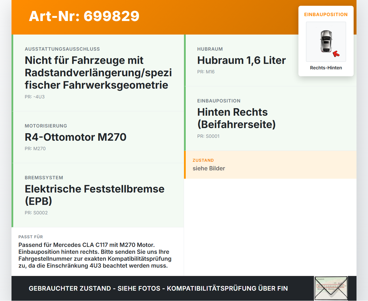 Mercedes CLA 180 C117 13-19 Stellmotor Actuator für Elektr. Feststellbremse Rechts Hinten Mercedes CLA 180 C117... Vorschau 3