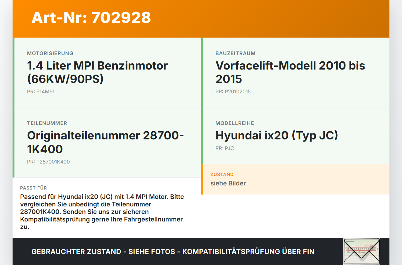 Hyundai IX20 JC 10-15 MPI 1,4 66KW Mitteltopf Auspuff Abgasanlage Hyundai IX20 JC 10-15 22.09.2011 287001K400 HDG10... Vorschau 3