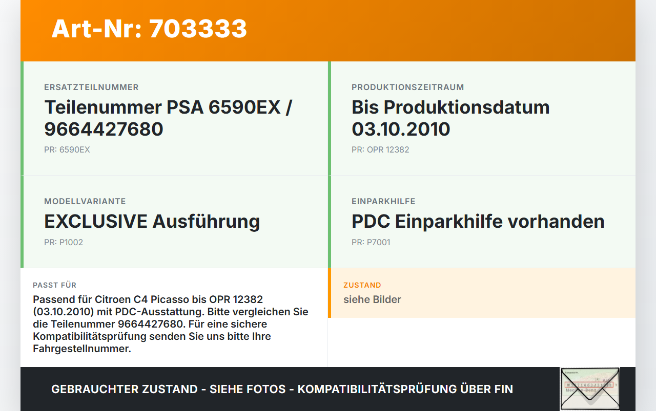 Citroen C4 Picasso 06-10 Steuergerät Modul SG Einparkhilfe Citroen C4 Picasso 06-10 30.01.2008 6590EX 9664427680... Vorschau 3