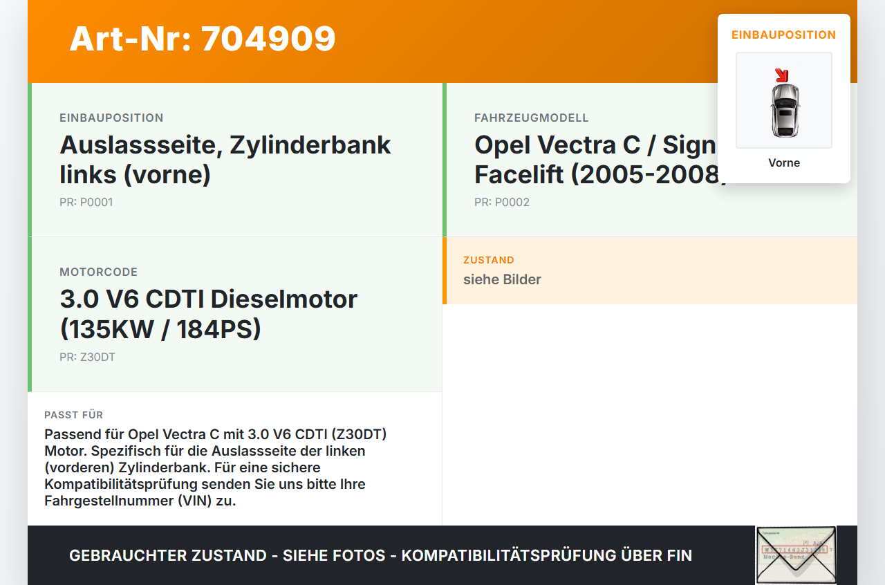 Opel Vectra C 05-08 CDTi 3,0 135KW Z30DT Nockenwelle Auslass Vorne Opel Vectra C 05-08 23.11.2006 97353101 5636080... Vorschau 3