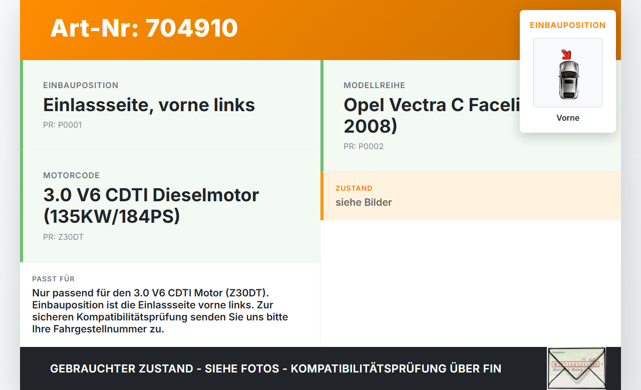 Opel Vectra C 05-08 CDTi 3,0 135KW Z30DT Nockenwelle Einlass Vorne Opel Vectra C 05-08 23.11.2006 97353099 5636078... Vorschau 3