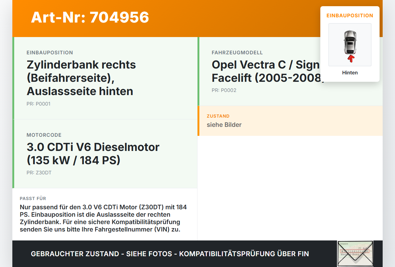 Opel Vectra C 05-08 CDTi 3,0 135KW Z30DT Nockenwelle Auslass Hinten Opel Vectra C 05-08 23.11.2006 97353100 5636079... Vorschau 3