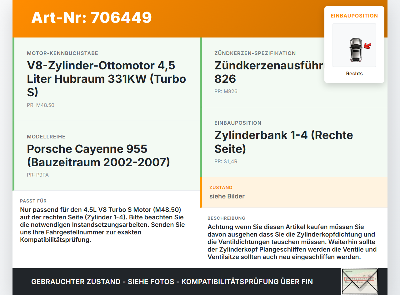 Porsche Cayenne 9PA 955 02-07 4,5 331KW M48.50 Zylinderkopf Rechts 1-4 Porsche Cayenne 9PA 955 02-07 07.06.2006... Vorschau 3