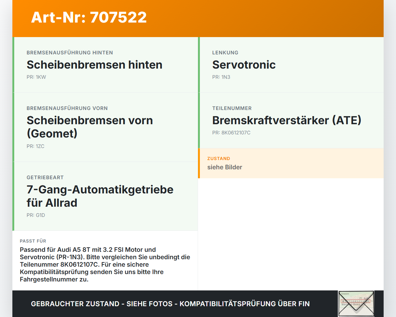 Audi A5 8T QU 07-12 FSI 3,2 195KW Bremskraftverstärker Audi A5 8T QU 07-12 16.04.2008 8K0612107C 8K0612103E... Vorschau 3