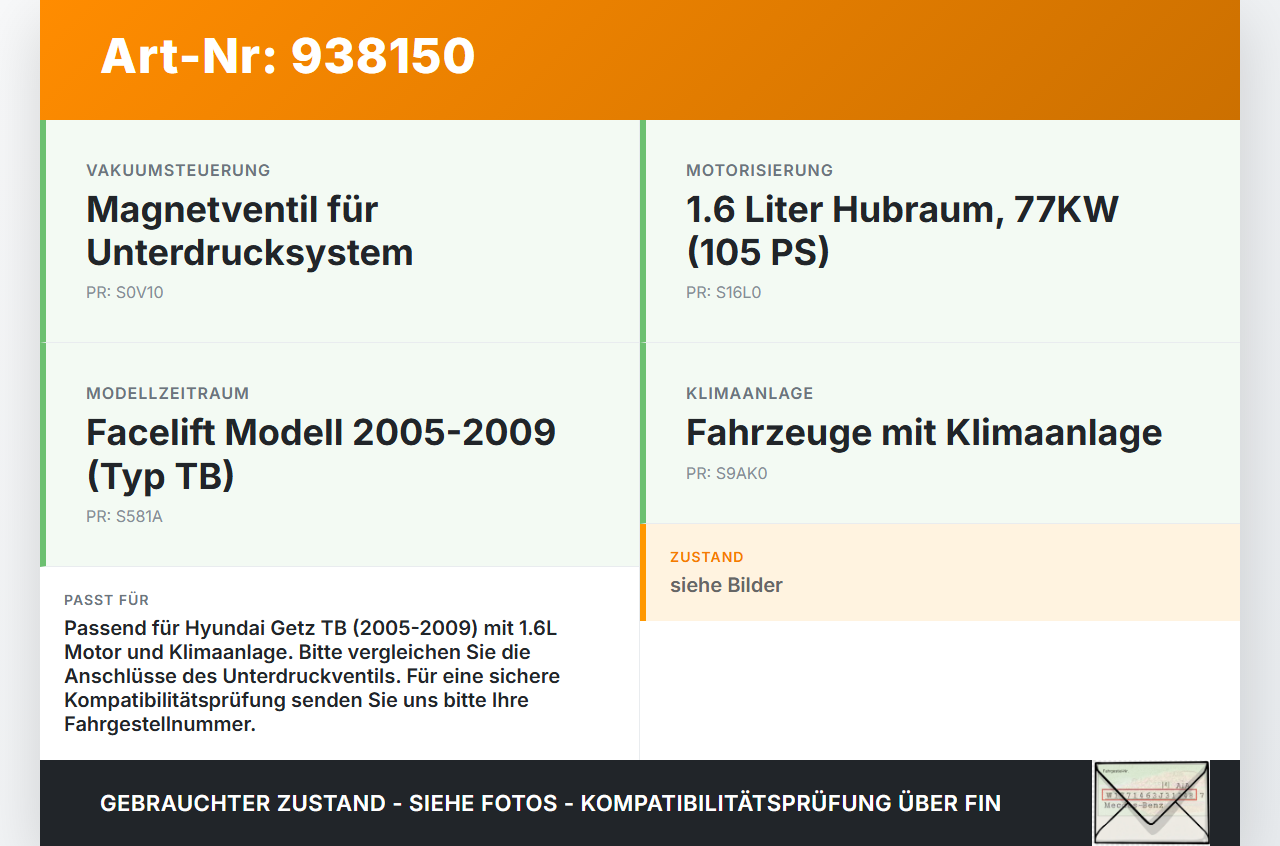 Hyundai Getz TB 05-09 1,6 77KW Magnetventil 1 Hyundai Getz TB 05-09 15.02.2005 gebraucht Vorschau 3