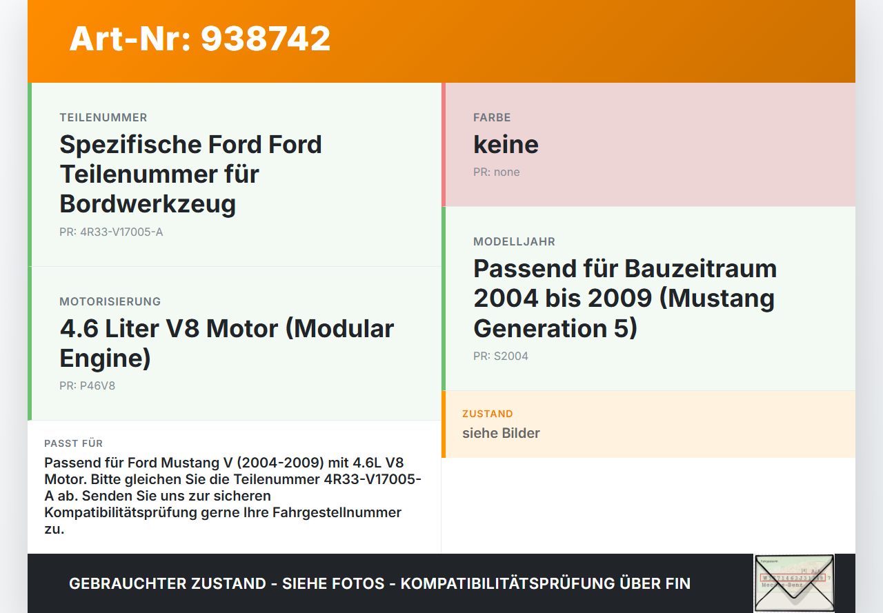 Ford Mustang V 5 04-09 V8 4.6 222KW Radschlüssel Ford Mustang V 5 04-09 01.10.2005 4R33-V17005-A gebraucht Vorschau 3