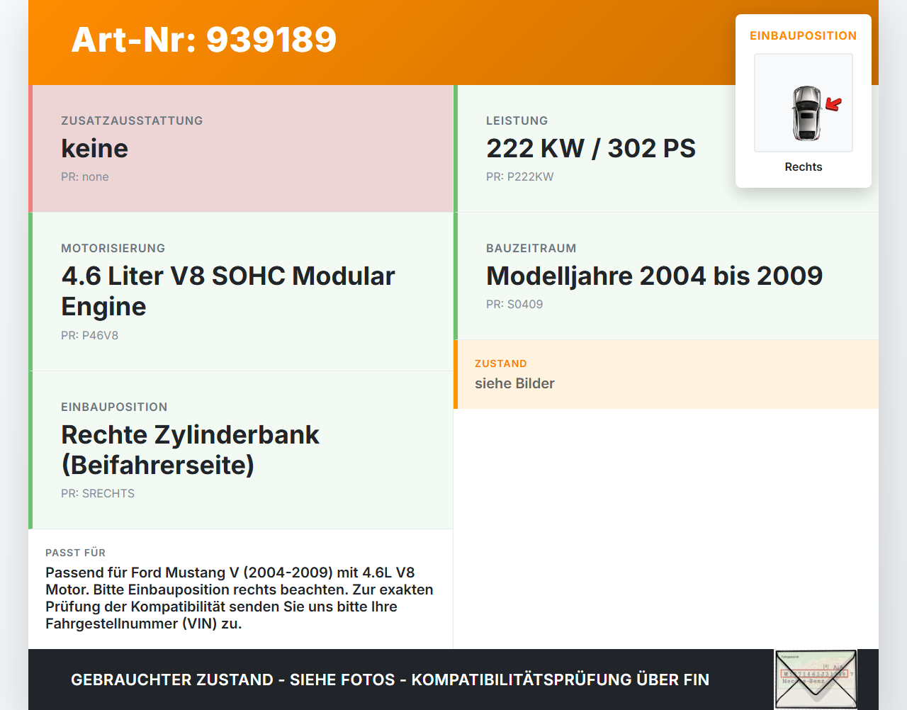 Ford Mustang V 5 04-09 V8 4.6 222KW Magnetventil Nockenwellenversteller Rechts Ford Mustang V 5 04-09 01.10.2005... Vorschau 3