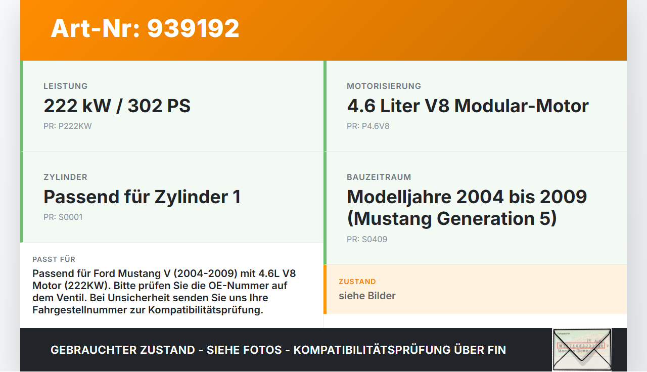 Ford Mustang V 5 04-09 V8 4.6 222KW Einspritzdüse Einspritzventil Zyl.1 Ford Mustang V 5 04-09 01.10.2005... Vorschau 3