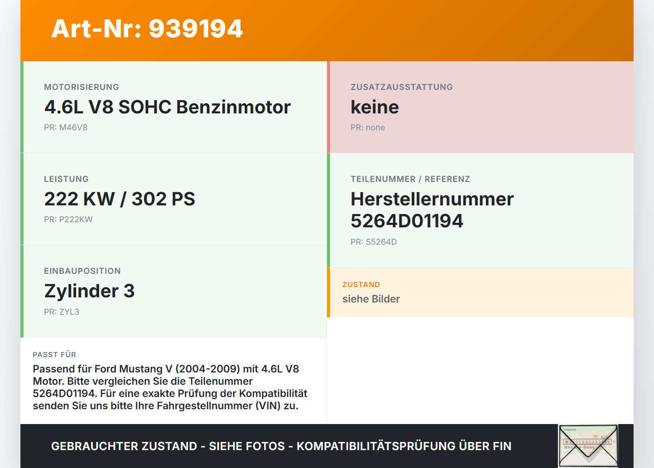 Ford Mustang V 5 04-09 V8 4.6 222KW Injektor Einspritzdüse Zyl.3 Ford Mustang V 5 04-09 01.10.2005 4L8E-9F593-A4A... Vorschau 3