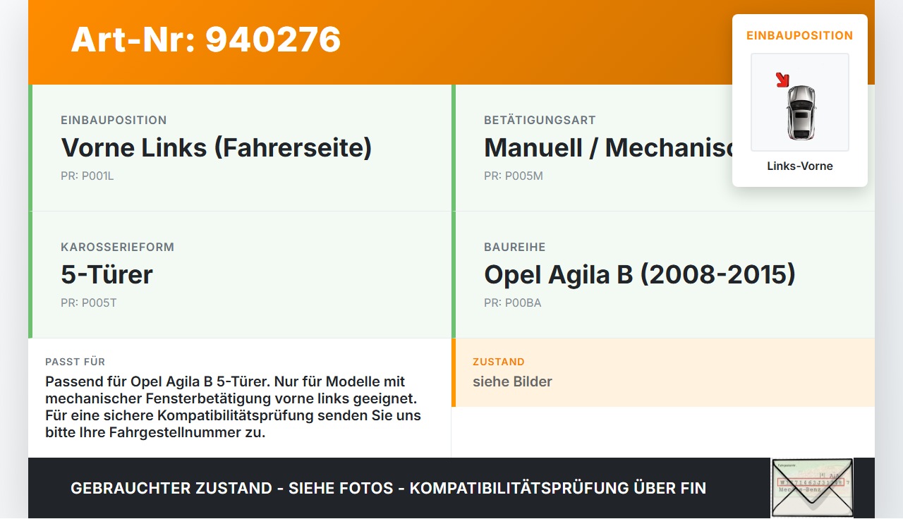 Opel Agila B 08-15 5T Fensterheber mechanisch Links Vorne Opel Agila B 08-15 10.07.2009 gebraucht Vorschau 3