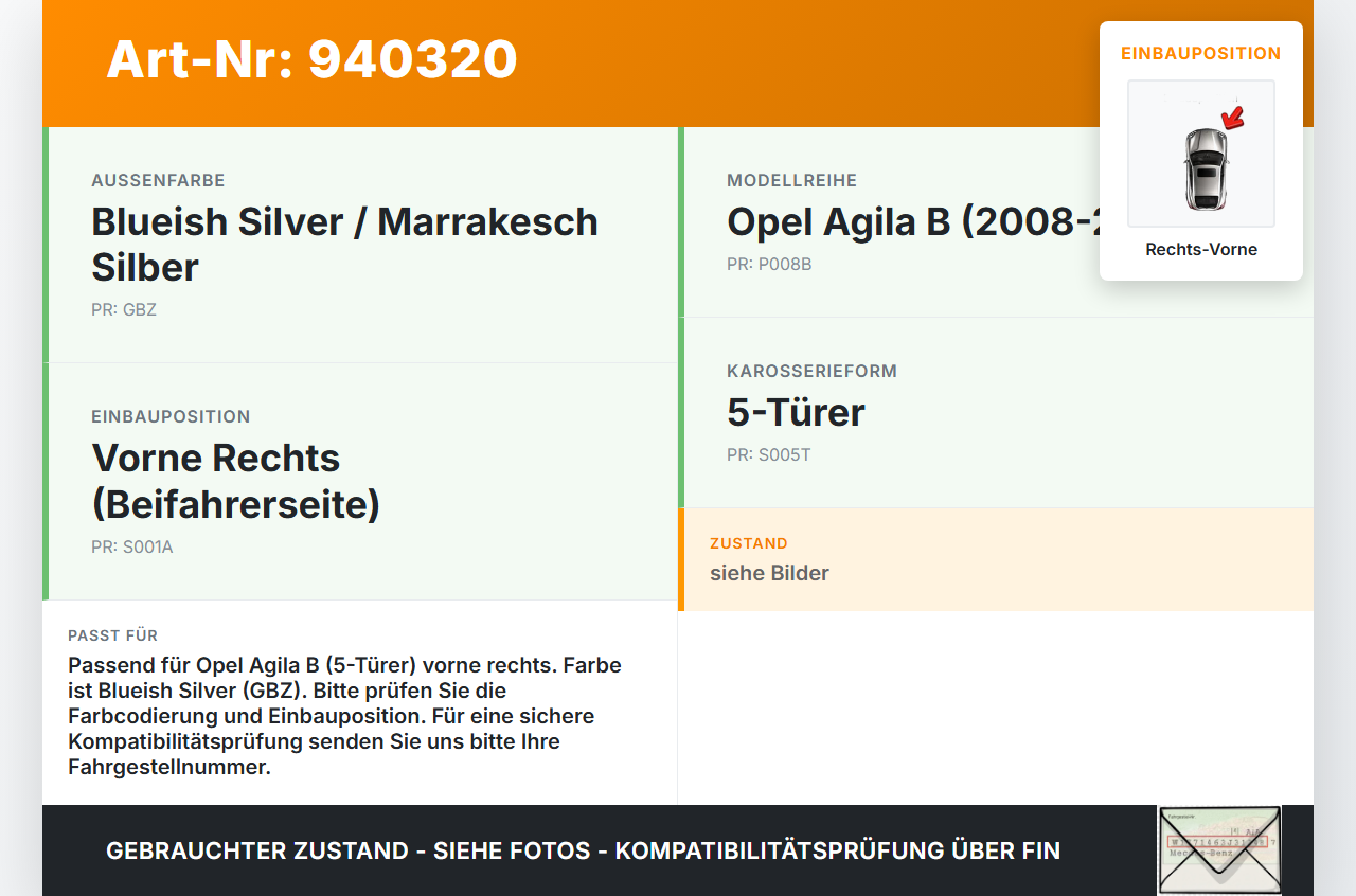Opel Agila B 08-15 5T Türgriff Griff aussen Rechts Vorne GBZ Opel Agila B 08-15 10.07.2009 gebraucht Vorschau 3