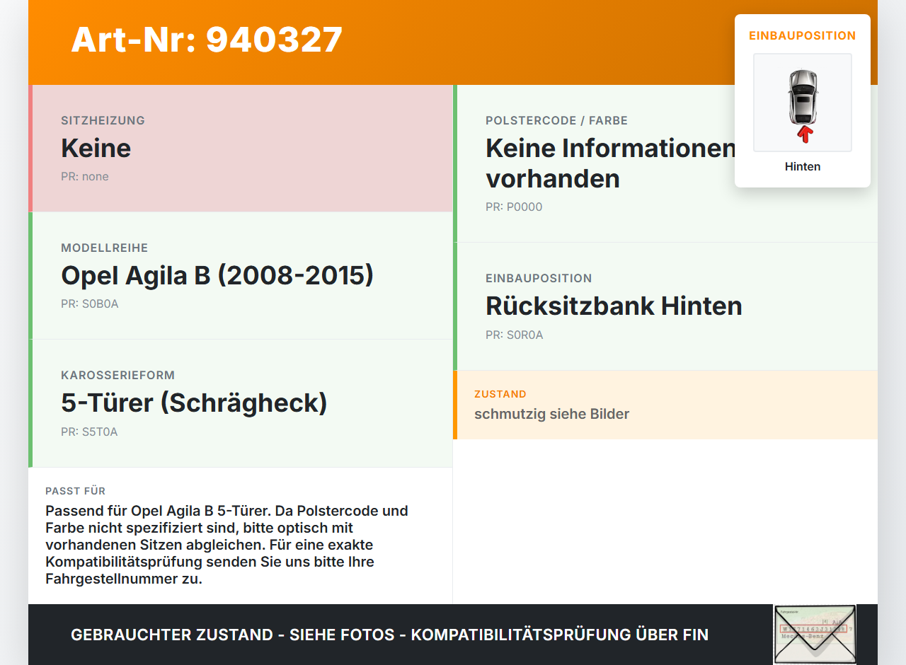 Opel Agila B 08-15 5T Sitzbezug Sitzpolster für Rücksitzbank Hinten Opel Agila B 08-15 10.07.2009 gebraucht Vorschau 3