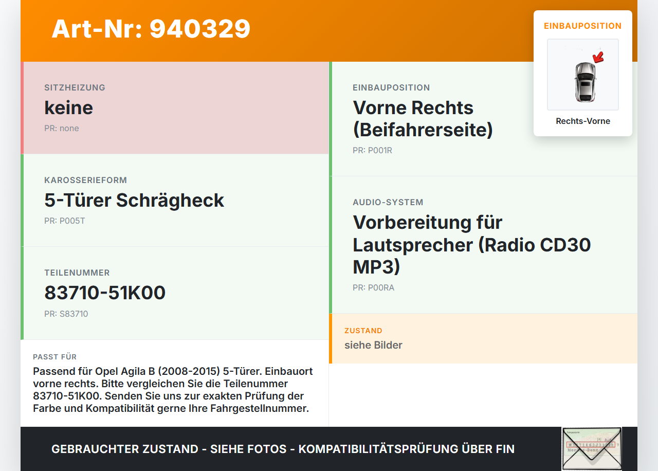 Opel Agila B 08-15 5T Türverkleidung Türpappe Rechts Vorne Opel Agila B 08-15 10.07.2009 83710-51K00 gebraucht Vorschau 3