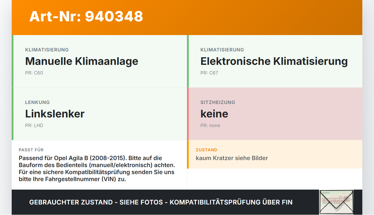 Opel Agila B 08-15 Bedienteil Bedienelement Heizung Klimabedienteil Opel Agila B 08-15 10.07.2009 gebraucht Vorschau 3