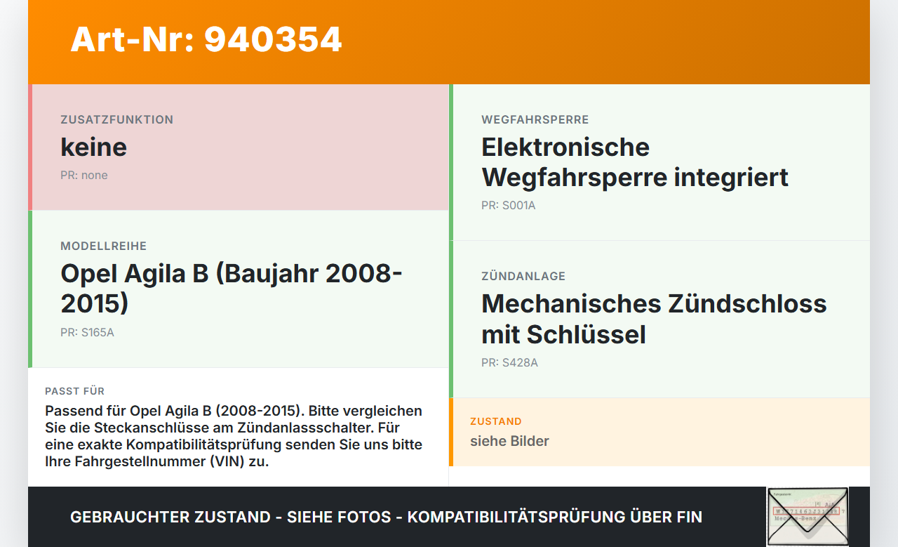Opel Agila B 08-15 Zündschloss Schlüssel Opel Agila B 08-15 10.07.2009 gebraucht Vorschau 3