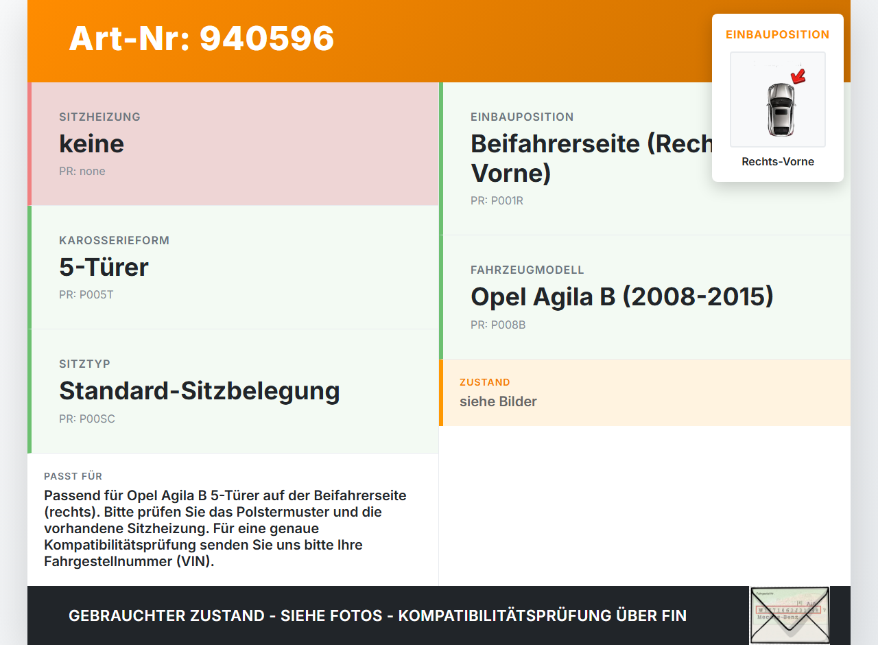 Opel Agila B 08-15 5T Sitzbezug Sitzpolster für Beifahrersitz Rechts Vorne Opel Agila B 08-15 10.07.2009 gebraucht Vorschau 3