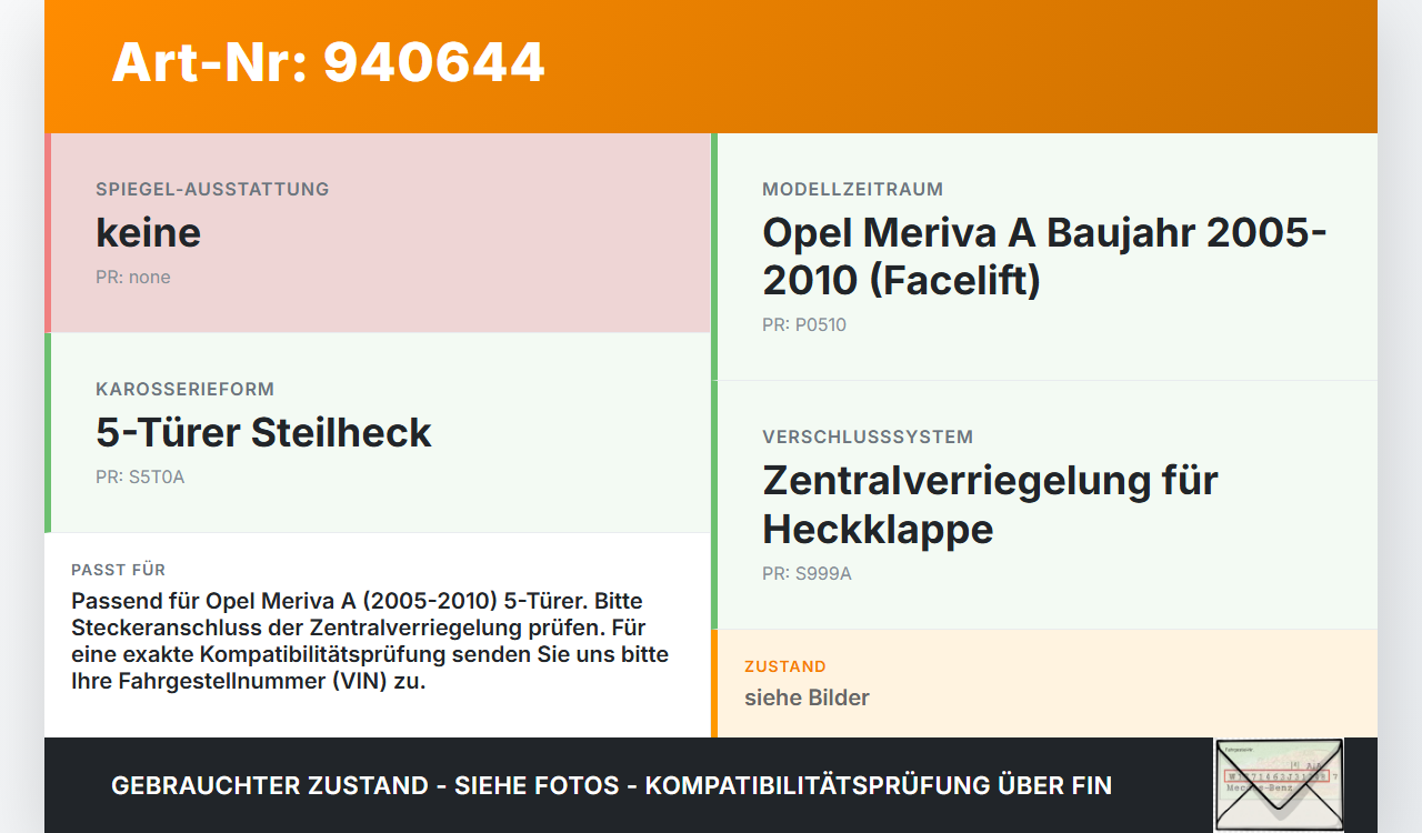 Opel Meriva A 05-10 5T Schloss f. Heckklappe Heckklappenschloss Verriegelung Opel Meriva A 05-10 18.06.2008 gebraucht Vorschau 3