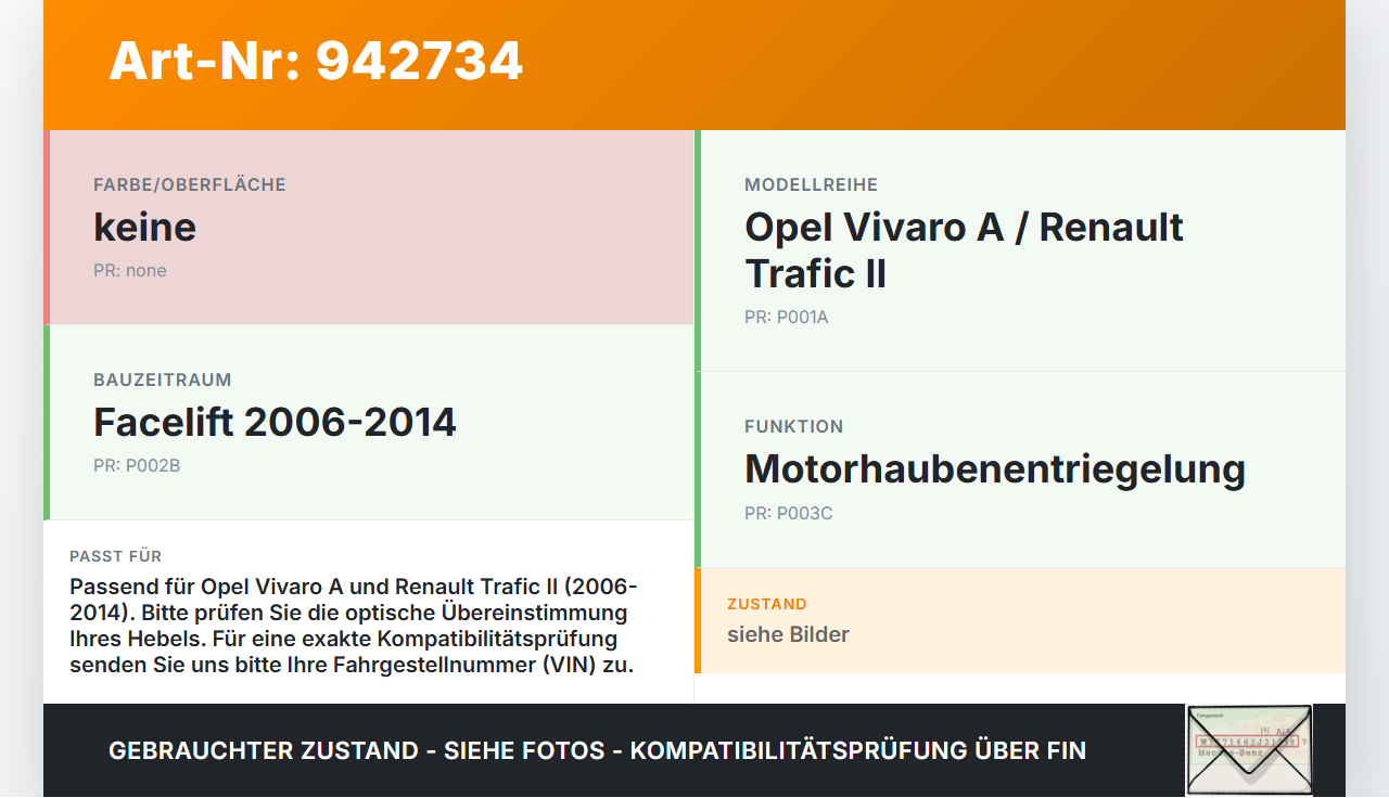 Opel Vivaro A F7 Trafic II 06-14 Hebel Entriegelung für Motorhaube Opel Vivaro A F7 Trafic II 06-14 19.01.2011 gebraucht Vorschau 3