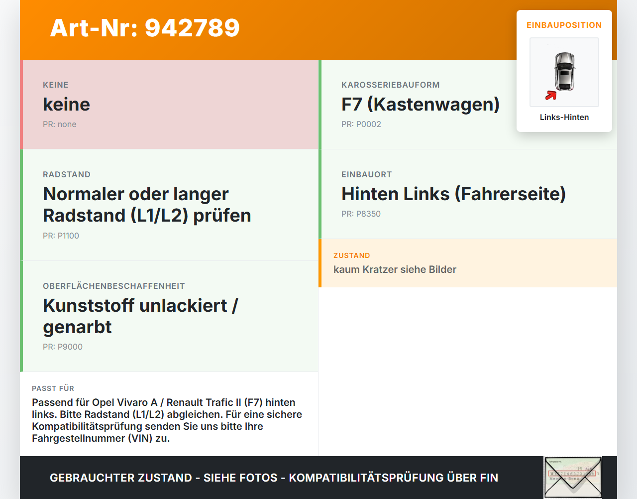 Opel Vivaro A F7 Trafic II 06-14 Kasten Blende Aussen Beplankung Zierleiste Links Hinten Opel Vivaro A F7 Trafic II... Vorschau 3