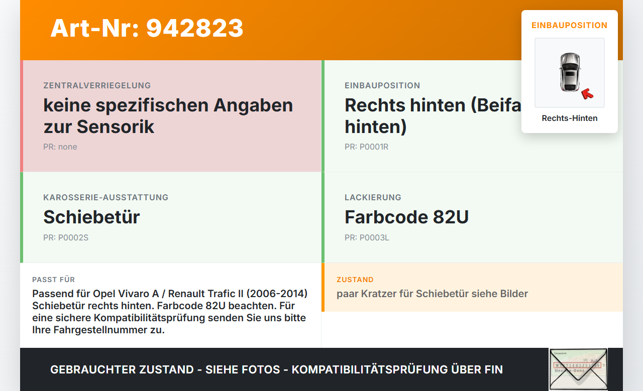 Opel Vivaro A F7 Trafic II 06-14 Kasten Türgriff Griff aussen Rechts Hinten 82U Opel Vivaro A F7 Trafic II 06-14... Vorschau 3