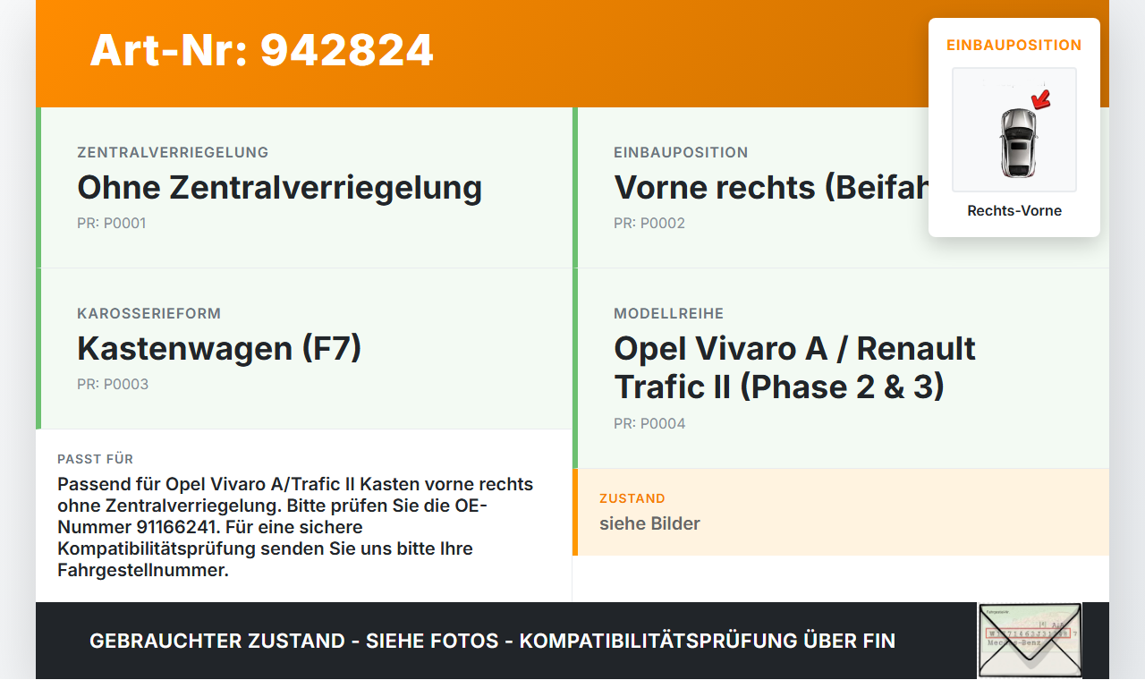 Opel Vivaro A F7 Trafic II 06-14 Kasten Türschloss ohne ZV Rechts Vorne Opel Vivaro A F7 Trafic II 06-14 19.01.2011... Vorschau 3