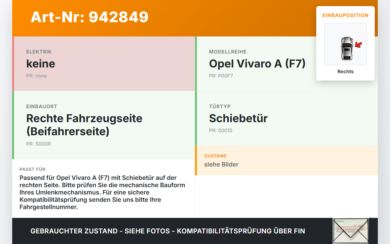 Opel Vivaro A F7 Trafic II 06-14 dCi 115 2,0 84KW Verriegelung Umlenkung Mechanismus für Schiebetür Rechts Opel... Vorschau 3