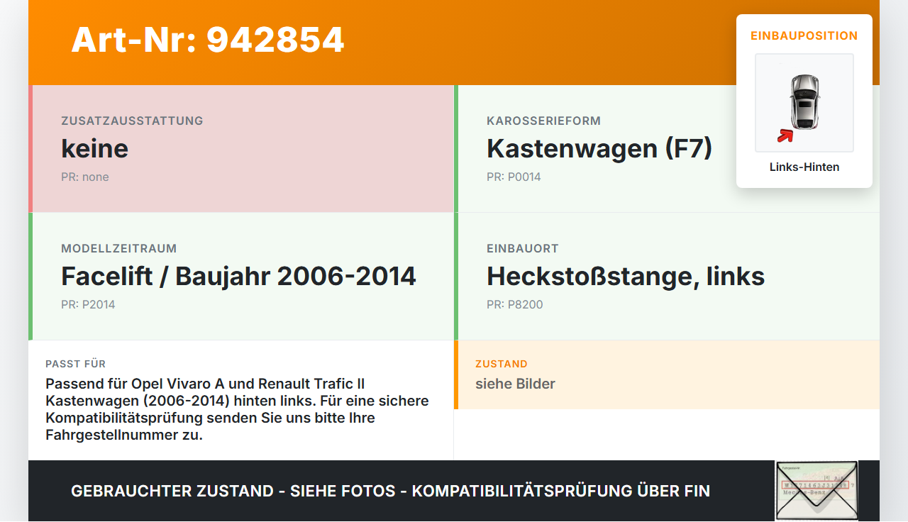 Opel Vivaro A F7 Trafic II 06-14 Kasten Reflektor für Stoßstange Hinten Links Opel Vivaro A F7 Trafic II 06-14... Vorschau 3