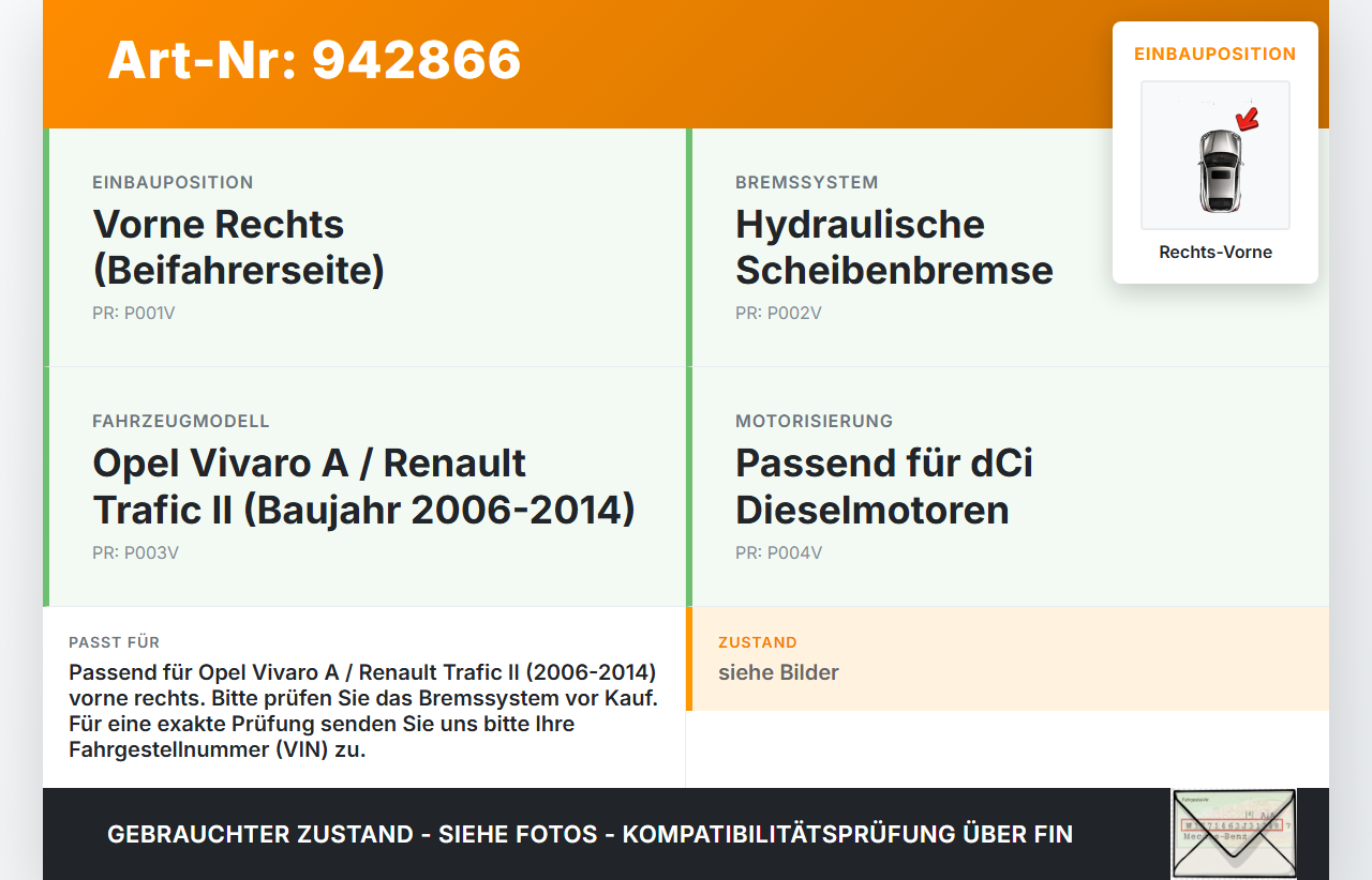 Opel Vivaro A F7 Trafic II 06-14 dCi 115 2,0 84KW Bremssattel Bremszange Vorne Rechts Opel Vivaro A F7 Trafic II... Vorschau 3