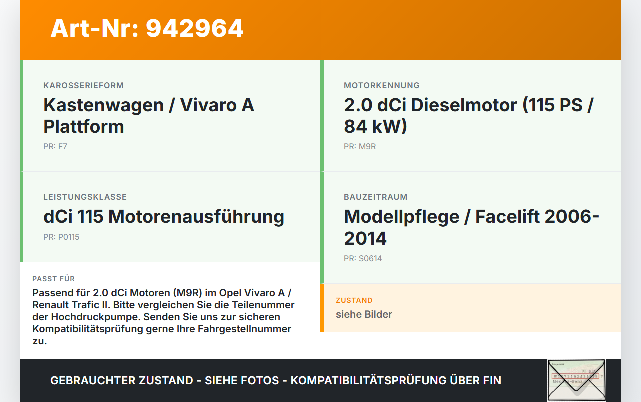 Opel Vivaro A F7 Trafic II 06-14 dCi 115 2,0 84KW Einspritzpumpe Hochdruckpumpe Opel Vivaro A F7 Trafic II 06-14... Vorschau 3