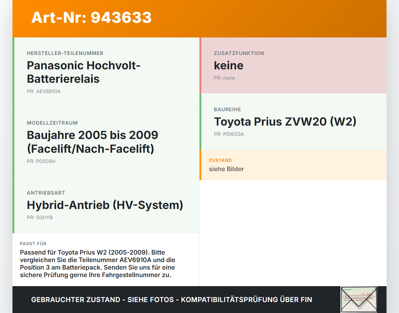 Toyota Prius W2 II 05-09 Relais Batterie Hauptrelais Pos.3 Toyota Prius W2 II 05-09 01.04.2004 G3843-47020 AEV6910A... Vorschau 3