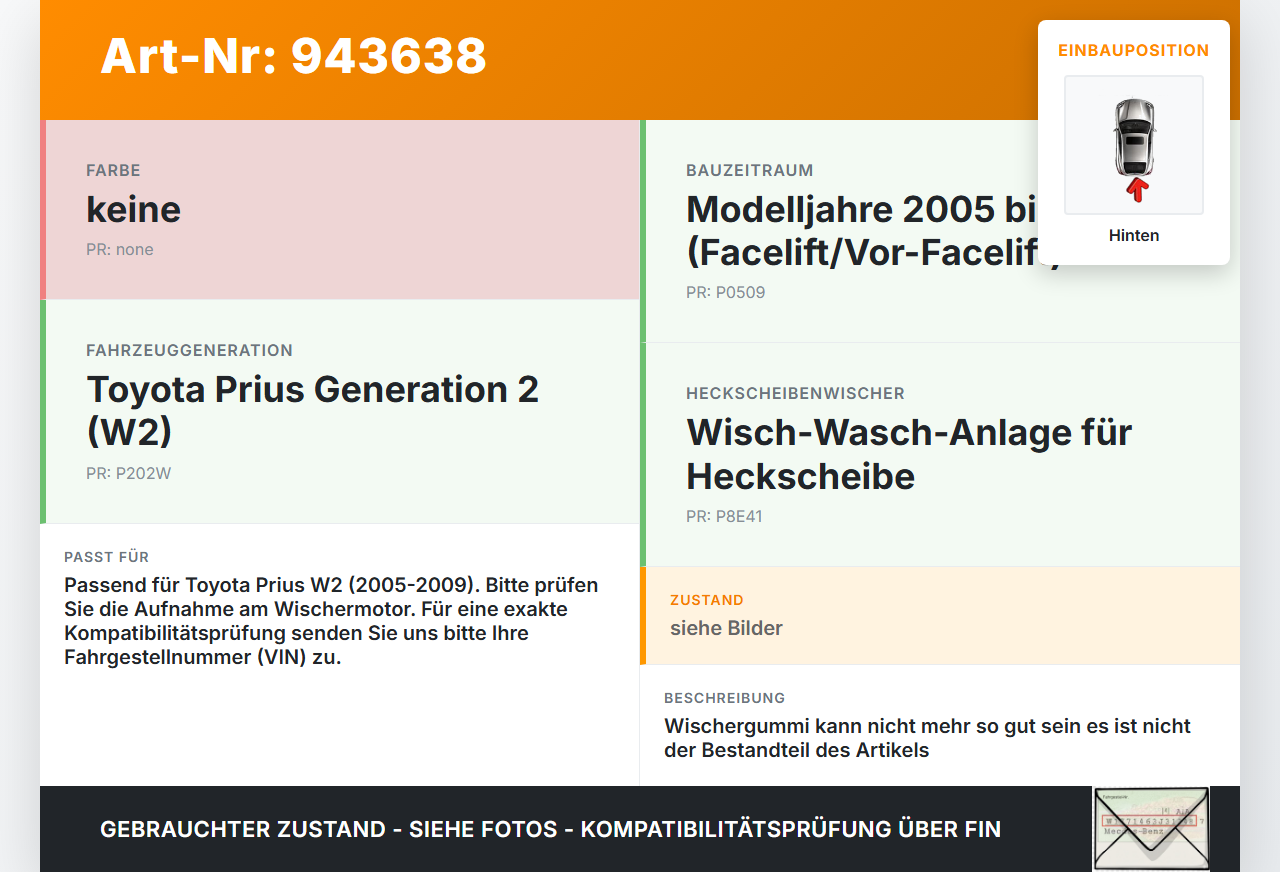 Toyota Prius W2 II 05-09 Heckwischer Scheibenwischer Hinten Wischarm Toyota Prius W2 II 05-09 01.04.2004 gebraucht Vorschau 3