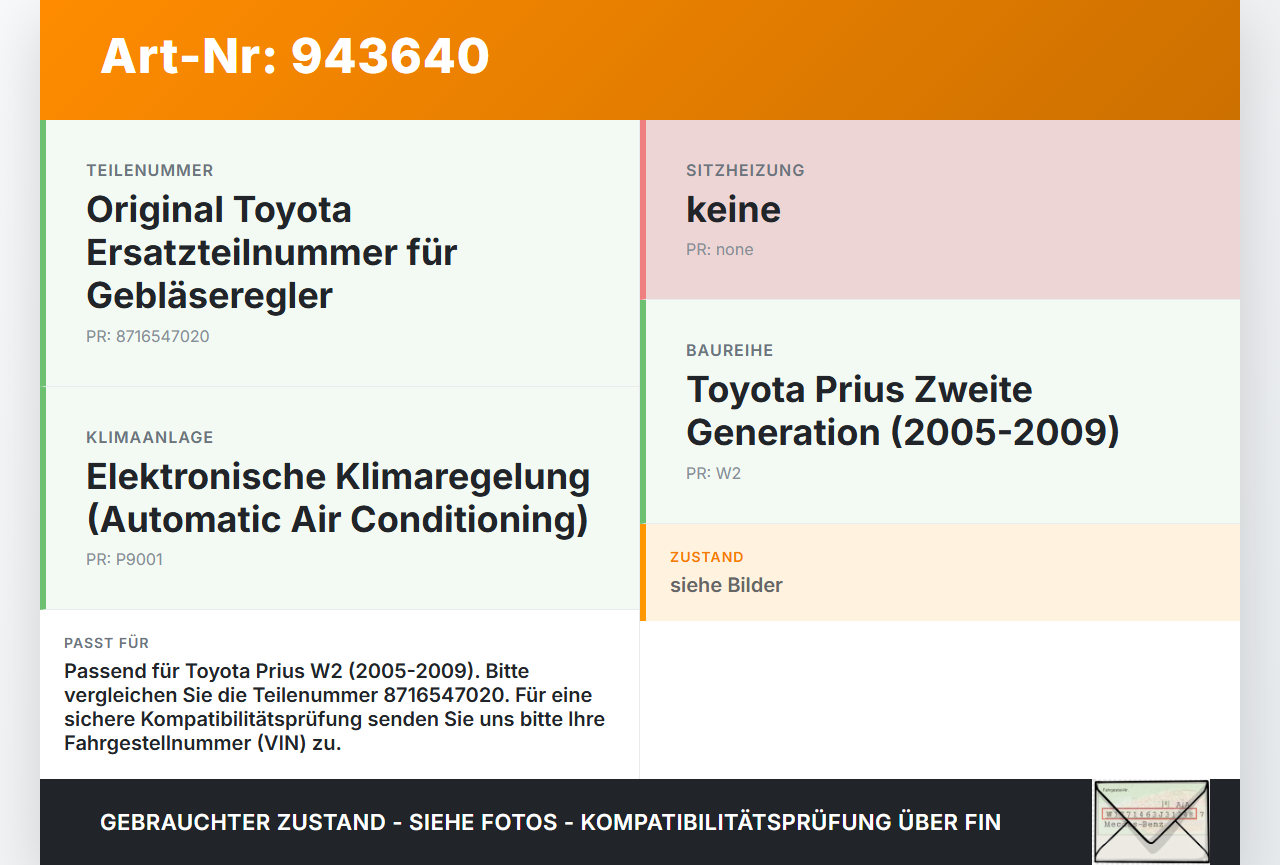Toyota Prius W2 II 05-09 Widerstand Gebläse Lüfter Regler SG Toyota Prius W2 II 05-09 01.04.2004 499300-2121 gebraucht Vorschau 3