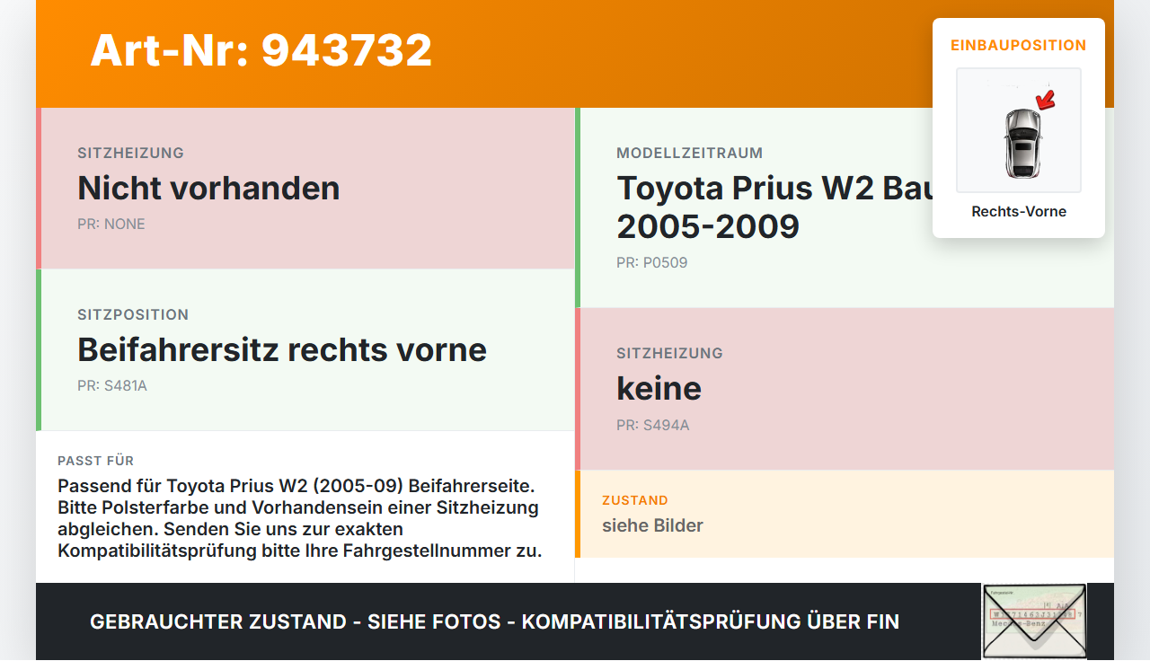 Toyota Prius W2 II 05-09 Sitzbezug Sitzpolster für Beifahrersitz Rechts Vorne Toyota Prius W2 II 05-09 01.04.2004... Vorschau 3