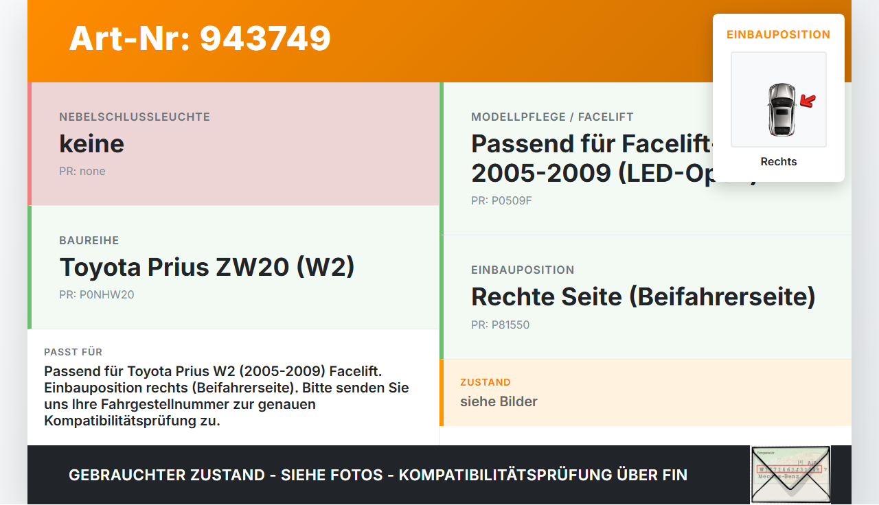 Toyota Prius W2 II 05-09 Rückleuchte Rücklicht Heckleuchte Rechts orig Toyota Prius W2 II 05-09 01.04.2004 gebraucht Vorschau 3