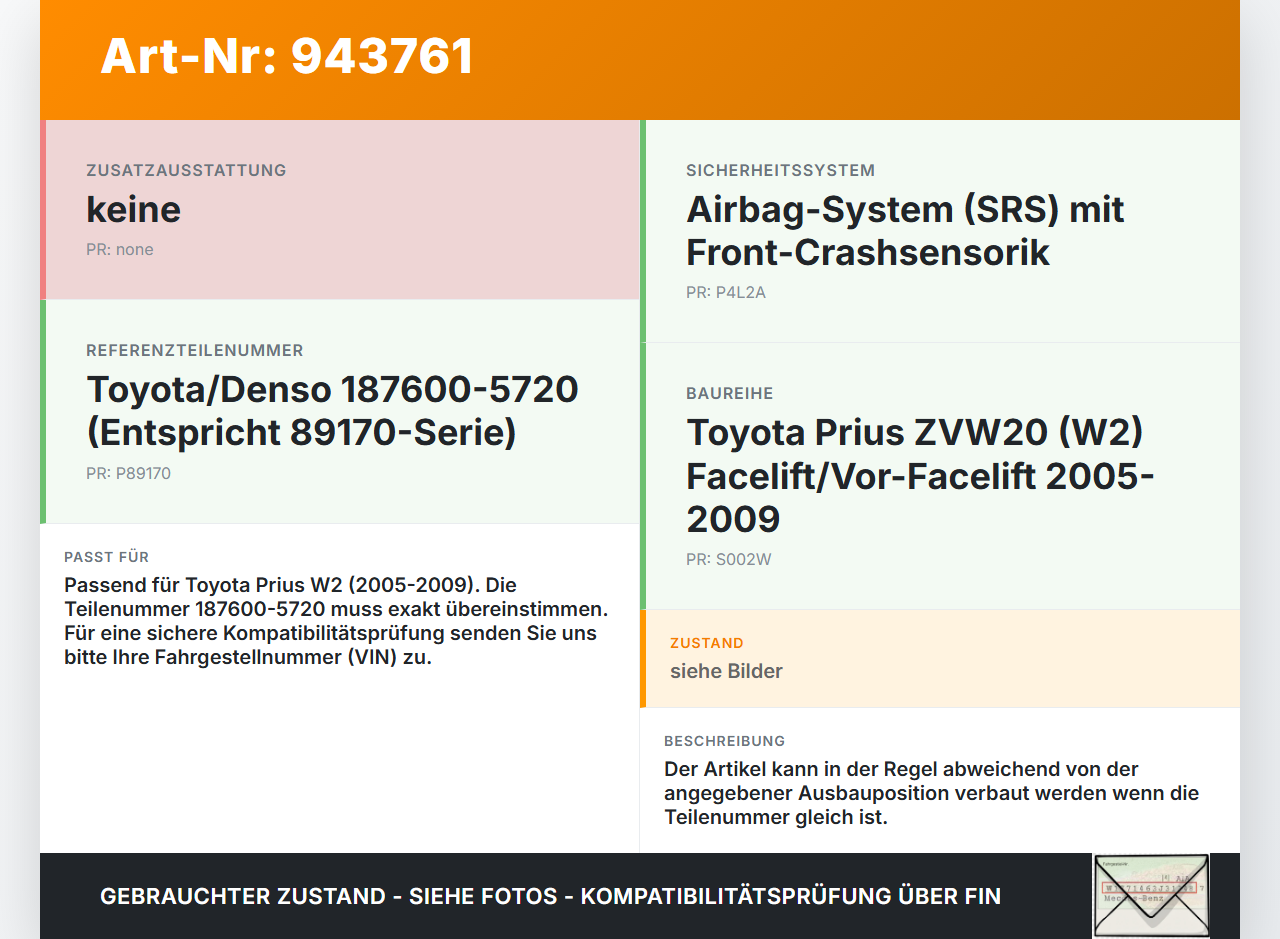 Toyota Prius W2 II 05-09 Sensor für Airbag Crashsensor Airbagsensor Toyota Prius W2 II 05-09 01.04.2004 G4845-47020... Vorschau 3