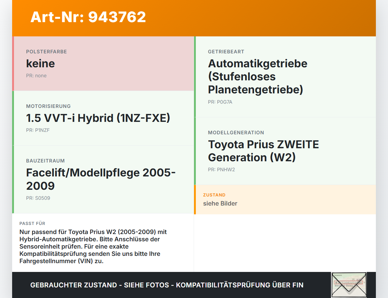 Toyota Prius W2 II 05-09 1,5 57KW Autom Schaltkulisse Schalthebel Toyota Prius W2 II 05-09 01.04.2004 gebraucht Vorschau 3