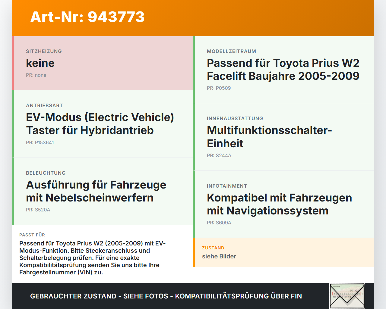 Toyota Prius W2 II 05-09 Schalter EV Toyota Prius W2 II 05-09 01.04.2004 153641 gebraucht Vorschau 3