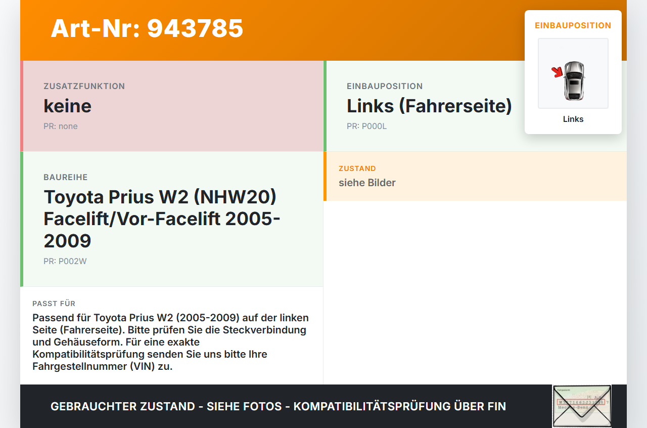 Toyota Prius W2 II 05-09 Blinker Blinkleuchte Links orig Toyota Prius W2 II 05-09 01.04.2004 gebraucht Vorschau 3