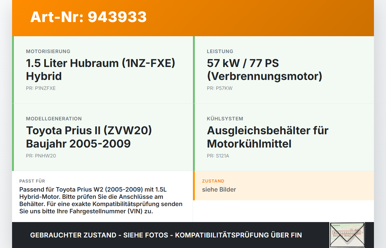 Toyota Prius W2 II 05-09 1,5 57KW Ausgleichsbehälter für Kühlmittel Toyota Prius W2 II 05-09 01.04.2004 gebraucht Vorschau 3
