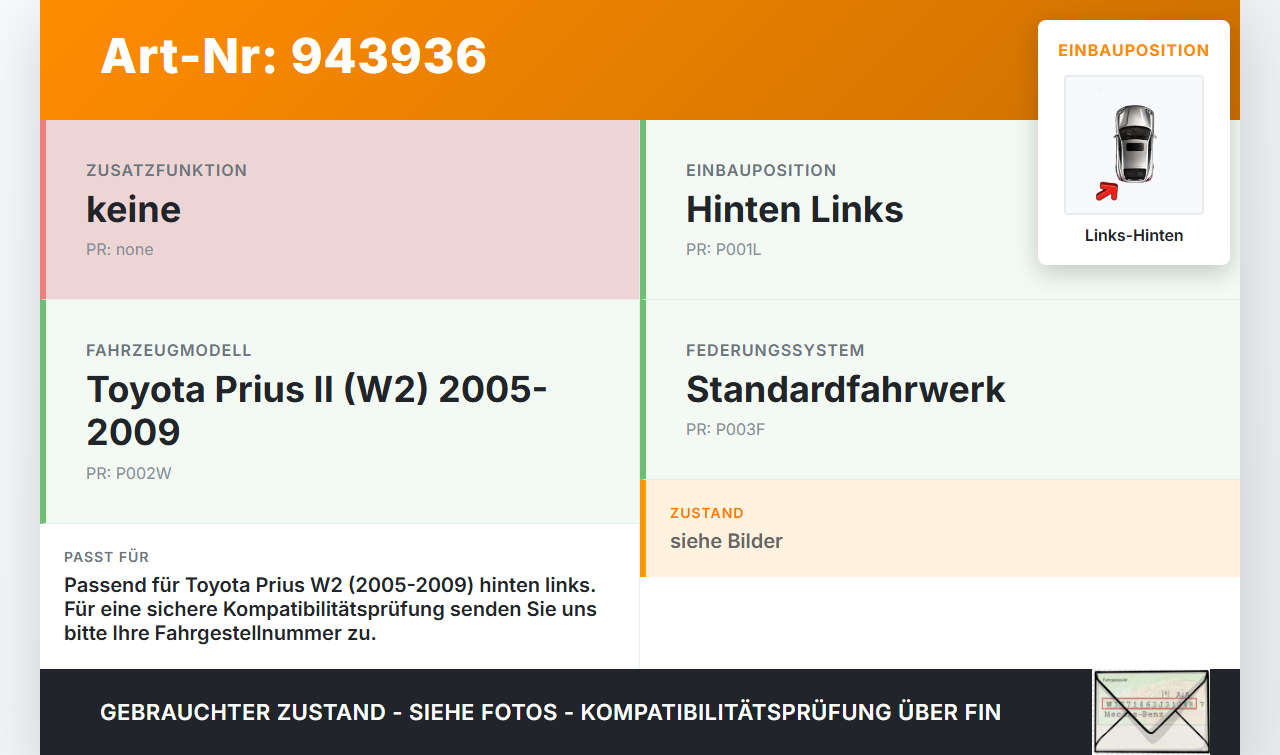 Toyota Prius W2 II 05-09 Federbein Stossdämpfer Hinten Links Toyota Prius W2 II 05-09 01.04.2004 gebraucht Vorschau 3