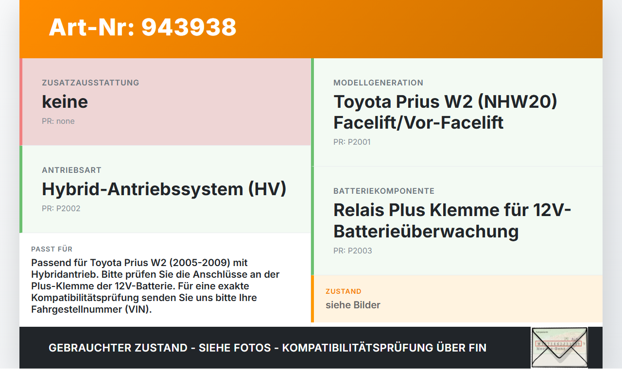 Toyota Prius W2 II 05-09 Relais Plus Klemme Batterieüberwachung Toyota Prius W2 II 05-09 01.04.2004 gebraucht Vorschau 3