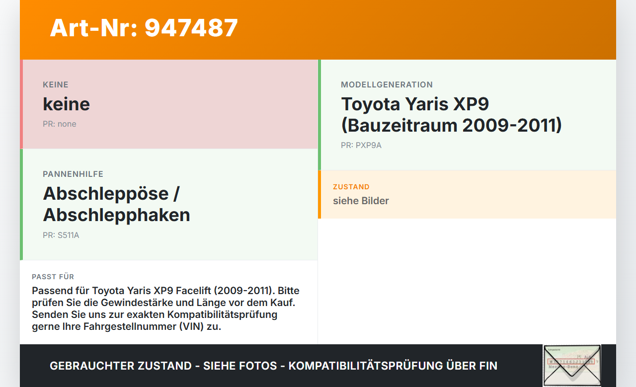 Toyota Yaris XP9 09-11 Abschleppöse Abschlepphaken Toyota Yaris XP9 09-11 08.04.2011 gebraucht Vorschau 3